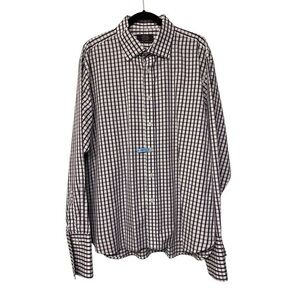 Men's Savoy Taylors Guild Purple White Checkers Plaid The Strand L/S Shirt SZ 18